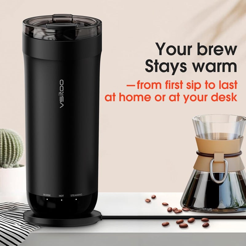 vsitoo S5 heated travel mug,16oz, Auto-Sensing AI Heats Drinks To 120-150°F Hands-Free. Temperature Control for All Cars, Perfect for Home/Office/Travel/Outdoor, Ideal Gift for Coffee Lovers - Black - Image 4